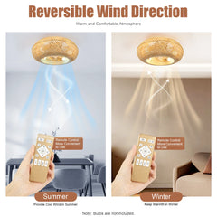 Modern Led Ceiling Fans With Light Bamboo Rattan Hand-Woven Retro Ceiling Lamp With Fans Remote Control 110V