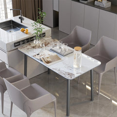 LUVODI Rectangle Kitchen Dining Room Table Composite Stone Tempered Glass-top Indoor Outdoor Dining Table for 4- 6 People