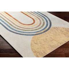 Washable Rugs, 9x12 Eliot Modern Beige Area Rugs, Orange Blue Grey Carpet for Living Room, Bedroom or Kitchen, Rug