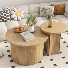 Rustic Round Nesting Coffee Table Set – Space-Saving Wooden Coffee Tables for Living Room