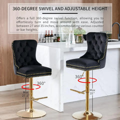 Velvet Swivel Bar Stools Set of 4 with Upholstered Back, Adjustable Counter Height Barstools, Bar Chairs for Home Bar Kitchen