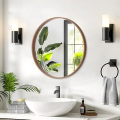 Round Mirror with Wood Frame 24 Inch Circle Wall Mirror for Bathroom Round Wall Mirror for Wall Decor, Vanity,