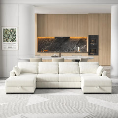 Corduroy Sofa Couch with  Pillows, Seat Convertible U Shaped Sofa Couch with Storage and Chaise for small Apartments