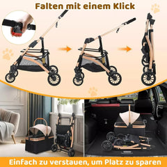 Dog Buggy 2 in 1 Stroller Dog Box Transport Foldable Cat Stroller, 360° Wear-resistant Rubber Wheels, with Storage Basket, 40kg