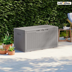 Victone 100 Gallon Resin Deck Box, Waterproof Large Outdoor Storage Box with Padlock for Patio Furniture Toys and Garden, Grey
