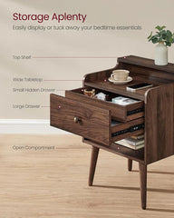 Nightstands, Set of 2, Bedside Tables with Hidden Drawers, Mid-Century End Side Tables with Solid Wood Legs, for Bedroom,