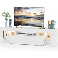 70-Inch Modern TV Stand with LED Lights & Storage – Entertainment Center with Drawer & Glass Shelves