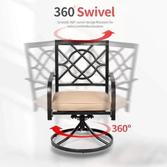 5-Piece Metal Outdoor Dining Set Swivel Cushioned Patio Furniture Sets Steel Slat Bistro Table Garden Lawn Multifunctional