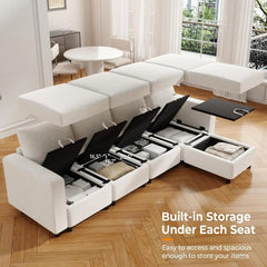 Storage Modular Sectional Sofa Sleeper with USB Charger, Convertible Couch Bed with Ottomans