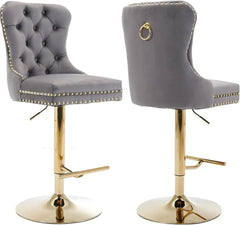 Velvet Swivel Bar Stools Set of 4 with Upholstered Back, Adjustable Counter Height Barstools, Bar Chairs for Home Bar Kitchen