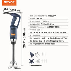 SucceBuy Commercial Immersion Blender 500W 16inch Stepless Variable Speed Multi-Purpose for Soup Sauces Mashed Potatoes Cream