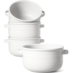 Ceramic French Onion Soup Bowls 28 Ounces for Soup, Cereal, Chilli, Beef Stew, Stackable Serving Bowls SetSet of 4, White