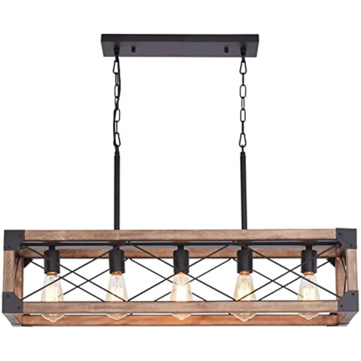 Farmhouse Kitchen Island Lighting, 5-Light Dining Room Light Fixture, Farmhouse Linear Chandelier with Solid Wood for Dining Ro