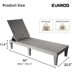 Outdoor Chaise Lounge Set of 2, Adjustable Pool Lounge Chair with 5 Positions Backrest, Waterproof Sun Loungers for Garden Pool