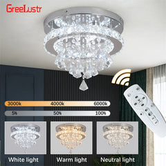 Crystal Chandelier Chrome Ceiling Lamps Led Flush Mount Stainless Steel Fixture Aisle Light Lustre Dining Room Living Room Decor