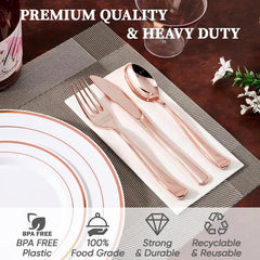600 Plastic Disposable Tableware Set for 100 Guests, Including 100 Dinner Plates, 100 Salad Plates, 100 Cups, 100 Silverware Set