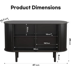 Sideboard Tambour Buffet Cabinet with Storage, Storage Cabinets with Sliding Doors and Handles, Adjustable Shelves