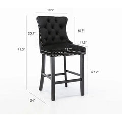 Counter Height Bar Chairs Set of 2, 27" Modern Velvet Bar Stools with Button Decor, Nailhead Trim, Solid Wooden Legs, Beige