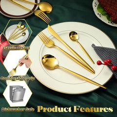 400 Pcs Gold Silverware Set with Knives Spoons and Forks Portable Stainless Steel Flatware Set Reusable Gold Utensils