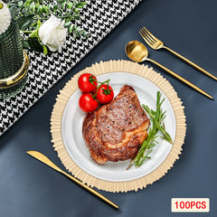 100 PCS Charger Plates Set, 13in Gold Round Dinner Plate, Plastic Decorative Service Plate Wedding Decor Table Place