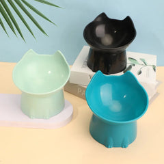1pc WhiskerWare Elevated Cat Bowl, Anti-Tip Plastic Raised Pet Feeding Dish with Tilted Edge, Neck Protection Kitty Food Dog