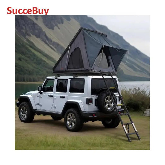 SucceBuy Rooftop Tent Hard Shell Roof Top with Telescopic Ladder Thick Mattress Waterproof Windproof Jeep SUV Van Pickup Truck