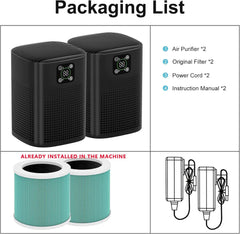 2 Pack Air Purifiers for Home Bedroom up to 650ft², Honeyuan H13 HEPA Air purifier with 360°Air Intake, 3 Fan Speeds, White