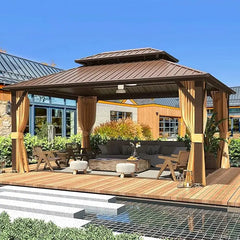 12' X 18'Hardtop Gazebo, Galvanized Steel Ventilation Double Roof Aluminum Frame, Outdoor Gazebo for Garden, Patio, Gazebo