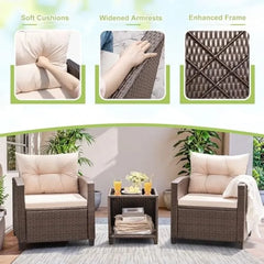 3 Pieces Patio Furniture Set, PE Rattan Wicker Patio Set with Two Outdoor Chairs and Table, Upgraded Patio Chairs and Table