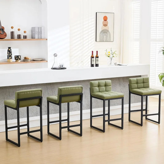 Counter Height Bar Stools Set of 4, Modern Counter Stools with Back and Thickened Metal Legs, Armless Bar Chairs for Kitchen