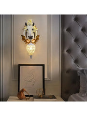 Nordic Resin Horse Head Decor Wall Sconce with Iron Nest Crystals Shade LED E27 Hanging Light Aisle Wall Lamp Entrance Lighting