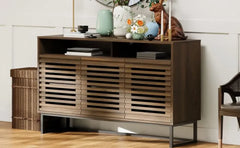 Buffet Sideboard Cabinet Modern Storage Cabinet with Louvered Door and Adjustable Shelf for Kitchen, Coffee Bar, Living Room