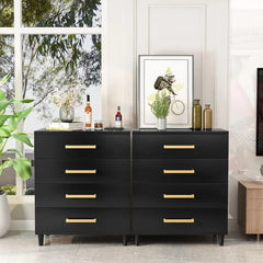 Black Dresser for Bedroom Set of 2,Dressers Bedroom Furniture with 4 Drawers, Chest of Drawers with Elegant Metal Handle