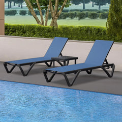 Pool Lounge Chairs Set of 3, Adjustable Aluminum Outdoor Chaise Lounge with Side Table, Sun Loungers