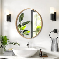 Round Mirror with Wood Frame 24 Inch Circle Wall Mirror for Bathroom Round Wall Mirror for Wall Decor, Vanity,