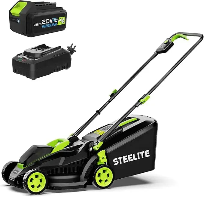 STEELITE Cordless Lawn Mower, 21V 4.0Ah Electric Mower with Brushless Motor, 5-Position Height Adjustment, Lightweight, 8-Gallon