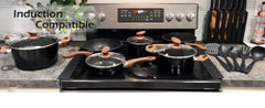 Pots and Pans Set Non Stick - 15 Pcs Black Induction Kitchen Cookware Sets, Healthy Non-toxic Hammered Cooking Pans Set