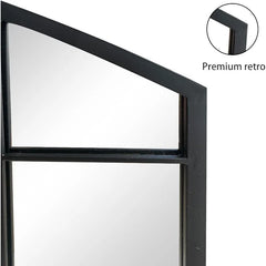 Black Grid Wall Mirror,Wide Window Pane Black Mirror,Farmhouse Arched Wall Mirror,Mantel Mirror for Fireplace/Entryway/H