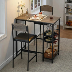 Bar Table Set for 2 with Footrest, Kitchen Dining Table with 2 Upholstered Chairs, Small Space Counter Height Bar Stools