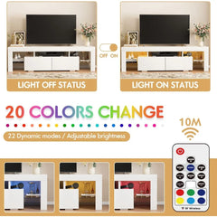 70-Inch Modern TV Stand with LED Lights & Storage – Entertainment Center with Drawer & Glass Shelves