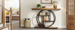Console Table, Industrial 4-Tier Sofa Table Entryway Table with Circle Base, Narrow Wood Accent Tables with Sto