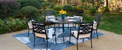 7 Pcs Patio Dining Sets, Outdoor Table Chair Set for 6 with Swivel Chairs and Steel Round Table, Outdoor Dining Furniture