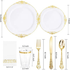 700PCS Plastic Disposable Tableware Set for 100 Guest - 200 Disposable Plates, 300 Plastic Silverware, 100 Cups, 100 Napkins