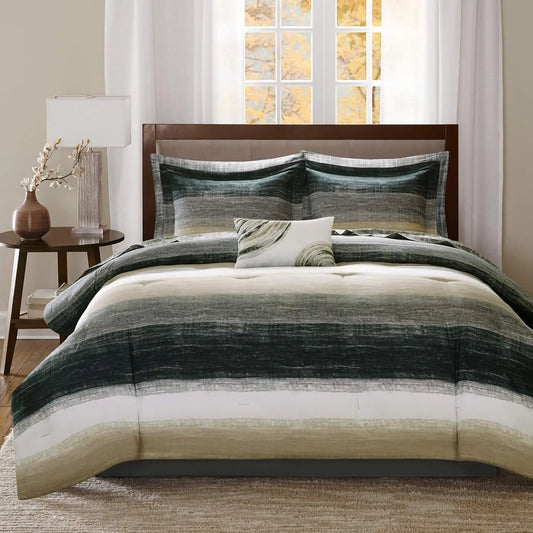 King Comforter Set, Bed in a Bag King, Watercolor Print Coastal Comforter & Chambray Cotton Sheet Set, All Season Bedding Set