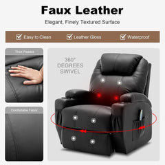 Recliner Chair, Rocking Chair with Massage and Heat, 360° Swivel Recliner Chairs, Rocker Manual Recliner with Remote Control