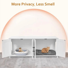 Cat Litter Box Enclosure For 2 cats, Litter Box Furniture Hidden with Double Room,Wooden Cat Washroom Furniture,Cat House
