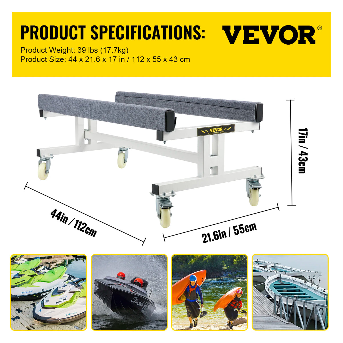 VEVOR 1000/1300LBS Watercraft PWC Dolly Jet Ski Stand Yacht Cart Boat Storage Trailer for Ski Fishing Boat Sailboat