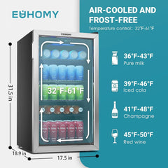 Beverage Refrigerator and Cooler, 126 Can Mini fridge with Glass Door, Small Refrigerator with Adjustable Shelves