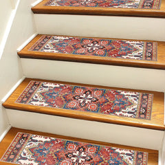 15PCS Carpet Stair Treads Set Self-adhesive Backing Non Slip Rug Tread Reusable Indoor Stair Rugs Bohemian for Dogs Kids & Elder