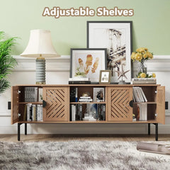 63'' TV Stands for Living Room, TV Console with 2-Layer Shelves, Modern Entertainment Center Television Stands with Storage, Wo